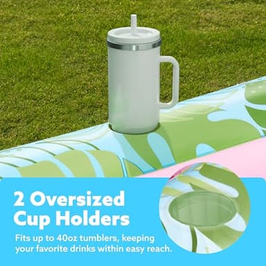 SLOOSH Inflatable Tanning Pool Lounger Float, 85" x 57" Extra Large Pool Floats Adult with Pillow, 4 in 1 Suntan Tub Raft Floatie,Sunbathing Bed Lounge for Water Blow Up Ball Pit, XL-Cyan Pink - Image 4