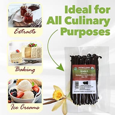 50 Organic Grade A Madagascar Vanilla Beans. Certified USDA Organic for Extract and All Things Vanilla by FITNCLEAN VANILLA. Bulk Fresh NON-GMO Pods. - Image 5