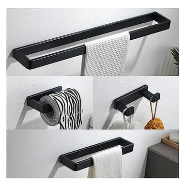 YACVCL 4-Piece Matte Black Bathroom Hardware Accessories Set, Bath Towel Bar Set SUS304 Stainless Steel, Round Towel Racks for Bathroom Wall Mounted - Image 1