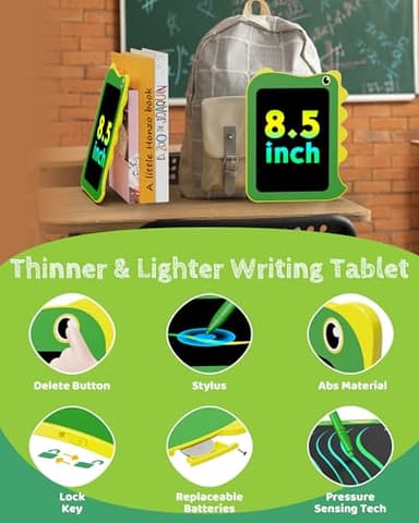 TEKFUN LCD Writing Tablet for Kids, Doodle Board Drawing Pad, Dinosaur Toys for Kids, Travel Toys for 3 4 5 6 Year Old Boys Girls, Easter Birthday Christmas Gifts (8.5in Green) - Image 2
