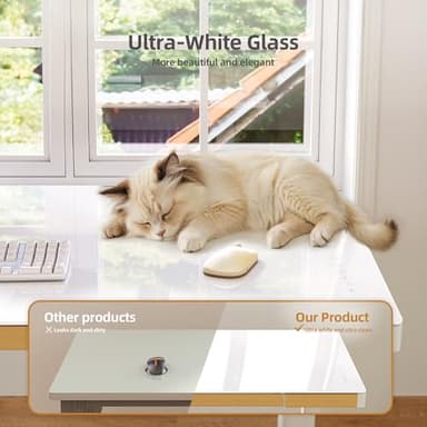 Claiks Touch Screen Glass Standing Desk with Drawers and USB Ports, 48×24 Inch Adjustable Stand Up Desk, Quick Install Home Office Glass Top Computer Desks, White - Image 7