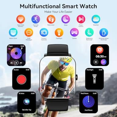 Smart Watch, 1.85" Smartwatch for Men Women (Answer/Make Call), Heart Rate, Sleep Monitor, Pedometer, 120+ Sport Modes Activity Tracker, IP68 Waterproof Fitness Watch for Android iOS (Black) - Image 6