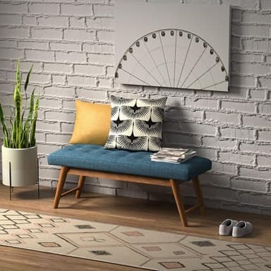 Amazon Basics Modern Haraden Upholstered Button-Tufted Bench, Blue, 16 x 44 x 17 in - Image 4