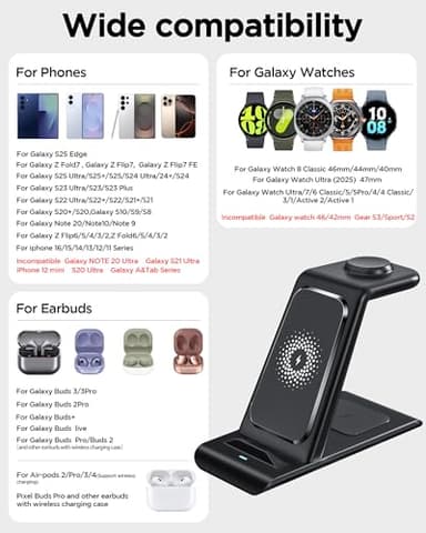 Wireless Charging Station for Samsung Wireless Charger Galaxy Watch 8/7/6/5/4/3 Active 2/1 Stand Galaxy S25 Ultra/S25/S24/S23/S22/S21/Note20/10 Z Fold Flip 7 Galaxy Buds3/2 Pro/Live Multiple Devices - Image 2