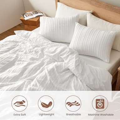 BESTSWEETIE White Duvet Cover King Size - Striped Tufted King Duvet Cover Set with Zipper Closure, 3pcs Soft Microfiber Boho Bedding Set for All Seasons (King, 104"x90") - Image 3