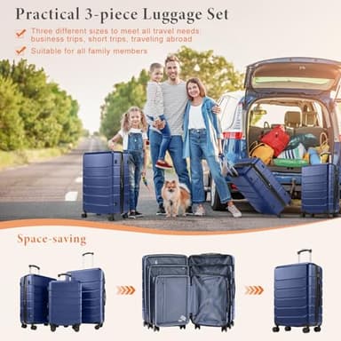 Sweetcrispy Luggage, Hard Shell ABS Suitcases with Double Spinner Wheels, Blue, 3-Piece Set (20/24/28) - Image 3