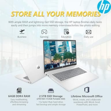 HP 2025 New 17 inch Laptop Computer • 32GB RAM • 1.5TB Storage (1TB PCIe withHP P500 512GB Portable SSD) • AMD Ryzen 5 7430U 6-Cores Processor • Windows 11 Home with Microsoft Office - Image 6