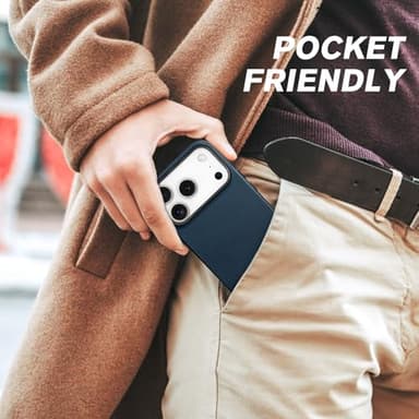 SHIELDON Genuine Leather Case for iPhone 17 Pro 6.3 Inch 2025, Compatible with Magsafe, Magnetic Wireless Charging, Slim Fit, Non-Slip, Anti-Scratch, Shockproof, Metal Button, Camera Bezel - Navy Blue - Image 8
