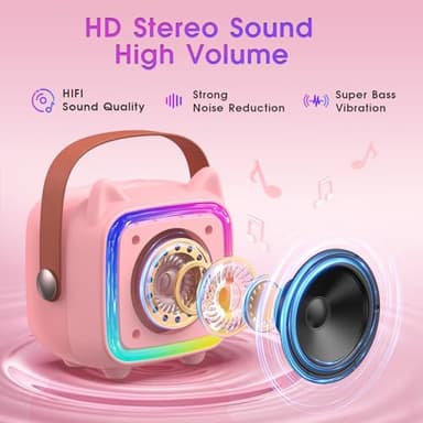 SXH Mini Karaoke Machine for Kids Portable Karaoke Machine with 2 Bluetooth Wireless Microphones,Birthday Gifts Toys for Girls Ages 3, 4, 5, 6, 7, 8, 9,10,11,12+ Years Old (Pink 2 Mics) - Image 3