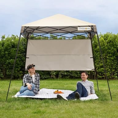 VIVOHOME 8x8ft Pop-Up Canopy Tent with Central Lock Design, Slant Legs, Backpack, and Side Wall, Portable Shelter for Camping, Party, Yard, and Beach Events, Beige - Image 3