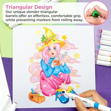 Ohuhu Markers, 48-color Double Tipped Alcohol Markers, Chisel & Fine Alcohol-based Art Marker Set for Adults Coloring Illustration, Great Value Pack for Students' Art Class, Better Designed Grip - Image 4