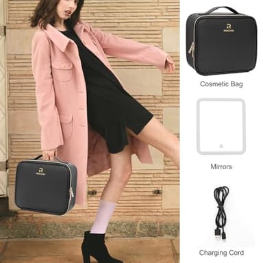 Relavel Travel Makeup Bag With LED Mirror, Cosmetic Train Case with Light up Mirror, Portable Makeup Artist Organizer Bag with Adjustable Dividers, Makeup Brush Holder Storage, Black - Image 6