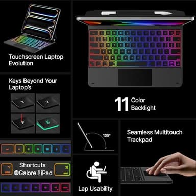 typecase Keyboard Case for iPad Pro 13-inch (M4) 2024,Magic Keyboard with 11 Colors Backlight for iPad Pro 13,Keyboard Case with Pencil Holder,Multi-Touch Trackpad, Easy-Set Magnetic Stand,Black - Image 4