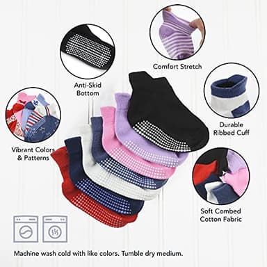 Debra Weitzner 12 Pairs Non-Slip Toddler Socks With Grips for Baby Boys and Girls - Anti-Slip Ankle Socks for Infant's and Kids - Image 2