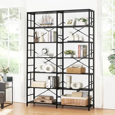 HOMISSUE Bookshelf, Industrial Double Wide 7-Tier Bookshelves, 84" Tall Bookcase with Open Shelves, Heavy Duty Bookcases with Storage for Living Room Home Office, Black - Image 4