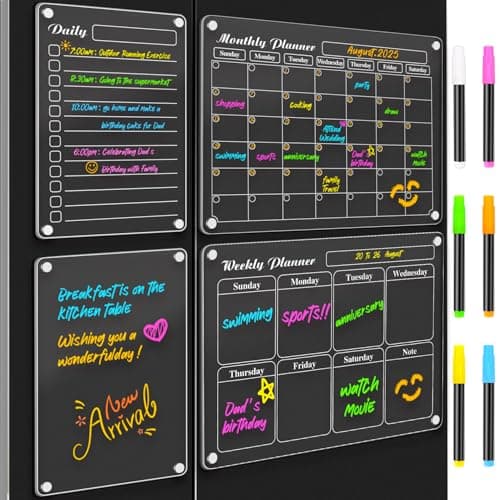 DIYMAG Magnetic Calendar for Refrigerator Fridge White Board Dry Erase Whiteboard Acrylic Magnet Clear Checklist Chalkboard Apartment Decor Monthly Wall Meal Planner 4 Pack with 6 Colors Markers - Image 1
