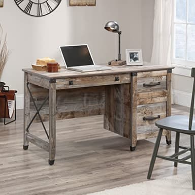Sauder Carson Forge Vintage Rustic Computer Desk for Home Office with Drawers, in Rustic Cedar - Image 2