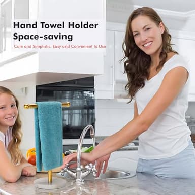 Kalitro Gold Towel Rack with Heavy Marble Base, Free Standing Hand Towel Holder Stand for Bathroom Stainless Steel T-Shape Brushed Gold - Image 5