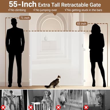 55 Inch Extra Tall Pet Gate Tall Retractable Baby Gate - No Jumping, Extends to 55" Wide Retractable Gate Outdoor Retractable Dog Gate Indoor Extra Tall Baby Gate Tall Pet Gates for Doorways, White - Image 2