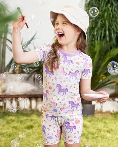 babee Reshinee Bamboo Viscose Toddler Unicorn Girls Kids Pajamas Short Sleeve Summer Cool Snug fit Pjs 3-4Y 2pcs - Image 3