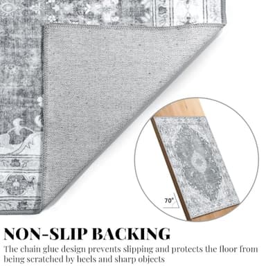 MUJOO Grey Round Rug 9ft,Large Circle Washable Area Rugs for Bedroom Living Room Bathroom,Boho Non Slip Circular Carpet,Floral - Image 5