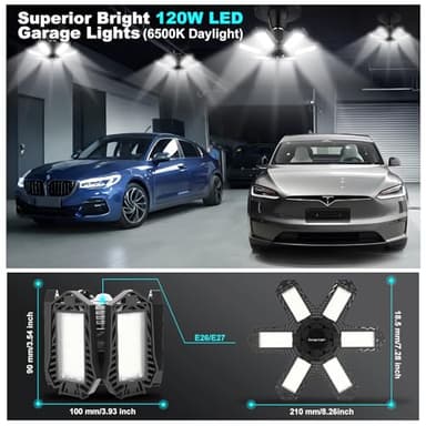 Brobantle LED Garage Ceiling Lights 8 Pack 120W Deformable Garage Shop Light for Attic Basement Workshop Screw in E26 E27 Base - Image 5