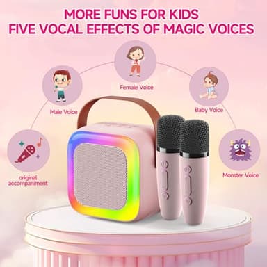Mini Karaoke Machine for Kids Teen Adults, Kids Karaoke Machine with 2 Wireless Microphones and LED Lights Toys for Christmas Birthday Party, Home, Gifts for 4 5 6 7 8 9 10 11 12+ Years Girls Boys - Image 2