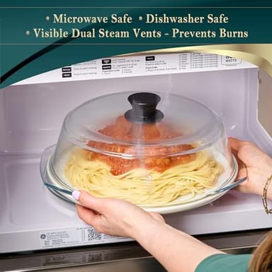 Tall Glass Microwave Splatter Cover for Food - Cookware & Bakeware Serving Dish Cover, Plate Splatter Guard Lid with Easy Grip Silicone Handle Knob - 100% Food Grade BPA Free & Dishwasher Safe - 10in. - Image 3