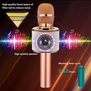 BONAOK Wireless Bluetooth Karaoke Microphone,3-in-1 Portable Handheld Karaoke Mic Speaker Machine Home Party Birthday for All Smartphones PC(Q37 Rose Gold) - Image 4