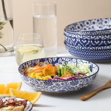 Selamica Ceramic Dinnerware Sets for 6, 24 Piece Plates and Bowls Sets, Highly Chip and Crack Resistant Dishes Set-Dishwasher & Microwave & Oven Safe, Vintage Blue - Image 4