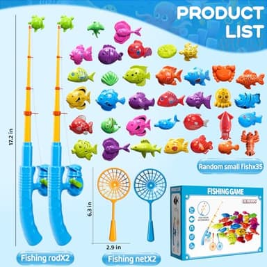 Magnetic Fishing Game Toys for Kids Toddlers 3-5 4-8, Water Table Bathtub Toys with Pole Rod Net Plastic Floating Fish, Water Bath Pool Outdoor Toys for Kids Toddlers Baby Age 3 4 5 6 7 8 Year Old - Image 3