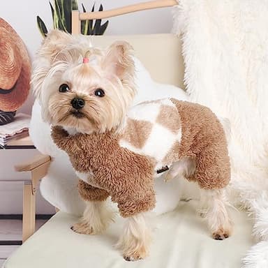 Dog Pajamas Pjs Fleece Dog Sweater Cute Puppy Clothes for Small Dogs Chihuahua Yorkie Clothes Girl Boy Warm Pullover Doggie Outfit Cat Sweater (Square Beige, XX-Small) - Image 2