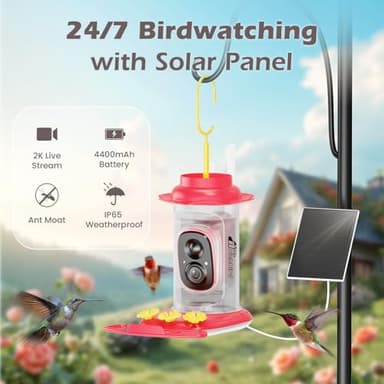 RichBird Smart Hummingbird Feeder with Camera Solar Powered, AI Identify, Instant Notification, Leakproof & Ant Moat, Outdoors Hanging, Idea Gift for Bird Lovers (20 oz) - Image 2