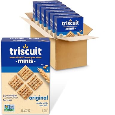 Triscuit Minis Original Whole Grain Wheat Crackers, Vegan Snacks, Bulk Snack Crackers, 6 - 8 oz Boxes - Image 1