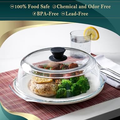 Tall Glass Microwave Splatter Cover for Food - Cookware & Bakeware Serving Dish Cover, Plate Splatter Guard Lid with Easy Grip Silicone Handle Knob - 100% Food Grade BPA Free & Dishwasher Safe - 10in. - Image 2