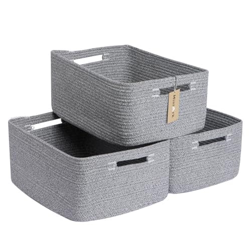 MiniArk Large Storage Baskets for Shelves, Closet Organizers Bins for Clothes Blanket Towels, Baby Nursery, Toy Baskets Box, Woven Rope Baskets, 17 x 13 x 7.5”, 3 Packs Mixed Grey - Image 1