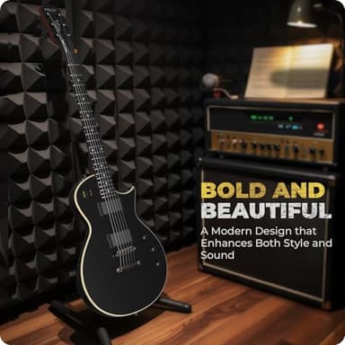 Fesley 39" LP Electric Guitar Kit: Full Size Solid Body Electric Guitars for Beginners with Humbucker Pickups, Poplar Body, Mahogany Neck,22 Frets,6 String Guitar with Gig Bag,Cable,FLP350,Matte,Black - Image 8