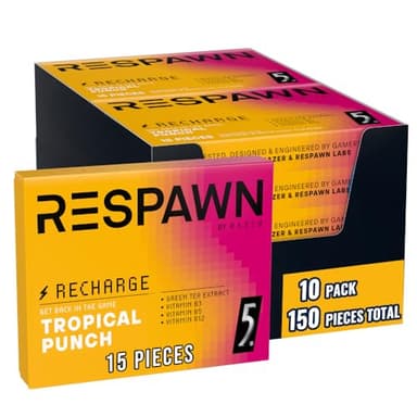 RESPAWN by Razer Chewing Gum - Tropical Punch, Neurogum Energy and Focus Sugar-Free, 15 Count Pack of 10 Bulk Box - Image 1