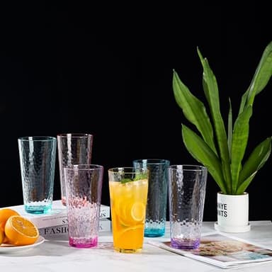 KX-WARE 26-ounce Acrylic Highball Glasses Plastic Tumbler Larger Drinking Glasses, set of 6 Multicolor - Image 6