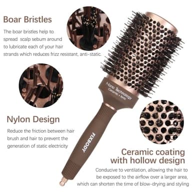 FIXBODY Hair Brush, Round Brush for Blow Drying, Curling, Styling, Nano Thermal Ceramic & Ionic Tech, Boar Bristle, 3.3 inch, 2 inch Barrel, for Women, Volume & Shine, Brown, Hair Brush for Thick Hair - Image 3