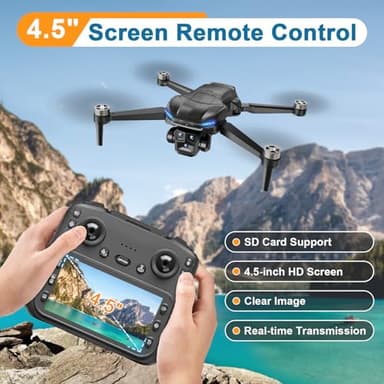 X-shop 4K GPS Drone with Camera for Adults, Brushless Motor, 4.5" HD Screen Remote with 2 Batteries 60 Min Flight, with SD Card, Foldable Quadcopter Under 249g, Auto Return, Follow Me, 3 Speed Mode - Image 2