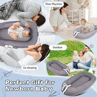 Baby Lounger, Infant Nest Cover, Newborn Lounger Cover Co Sleeper for Baby 0-24 Months, 100% Cotton Breathable Cosleeper for Baby in Bed, Soft Baby Essentials Gifts, Machine Washable (Gray) - Image 5