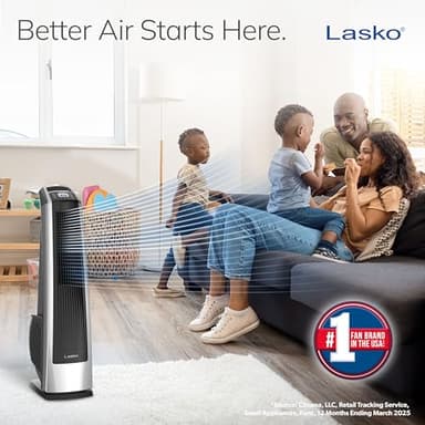 Lasko High Velocity Oscillating Tower Fan for Bedroom, Garage, Basement, and Gym with Remote Control, Timer, 3 Powerful Speeds, 35" Silver/Black, U35115 - Image 2