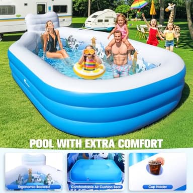 Large Inflatable Swimming Pool for Kids and Adults,Thickened Adult Pool for Backyard with Seat and Backrest, Kids Outdoor Blow up Pools,118"X75"X22"Inflatable Pools for Summer (Sky Blue) - Image 5