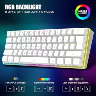 RedThunder 60% Wireless Gaming Keyboard and Mouse Combo, 2500mAh Rechargeable Battery, Ultra-Compact Small RGB Mechanical Feel Keyboard, Lightweight Honeycomb Optical Mouse for Gaming/Business, White - Image 5