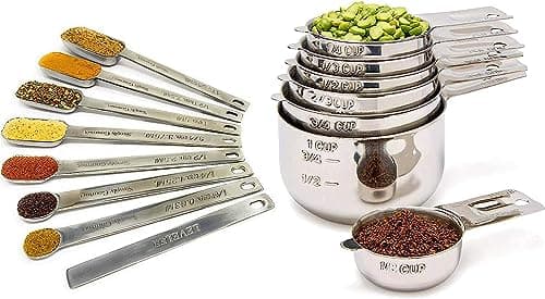 Measuring Cups and Spoons Set of 15, Stackable Cups, Long Handle with Leveler Fits Narrow Jars, 304 Premium Stainless Steel, Kitchen Gadgets for Liquid & Dry Ingredients Cooking Baking - Image 1