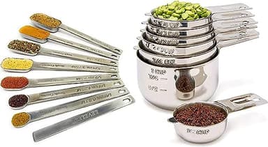 Measuring Cups and Spoons Set of 15, Stackable Cups, Long Handle with Leveler Fits Narrow Jars, 304 Premium Stainless Steel, Kitchen Gadgets for Liquid & Dry Ingredients Cooking Baking - Image 1