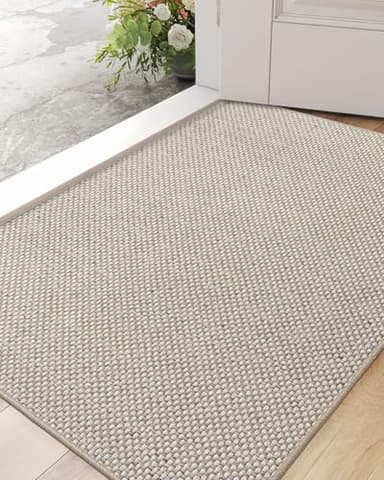 DEXI Door Mat Inside Entrance 24x36, Ultra Non Slip Rubber Backed Dirt Trapper, Low Profile Thin Welcome Doormat, Absorbent Easy Clean Entry Mats for Entryway, Patio, Beige - Image 1