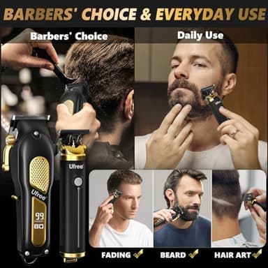 Ufree Hair Clippers for Men, Professional Clippers and Trimmers Set, Cordless Clippers for Hair Cutting, Beard Trimmer, Barber Clippers, Rechargeable Electric Shaver, Gifts for Men, Black Gold - Image 2