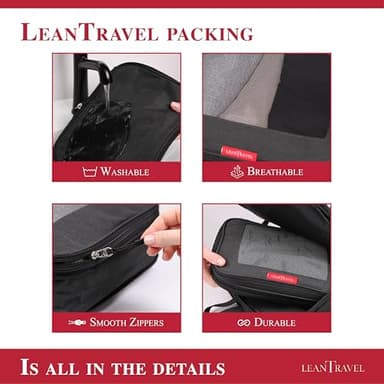 LeanTravel Compression Packing Cubes for Travel Organizers with Double Zipper (6-Pack (2L+2M+2S), Black) - Image 2